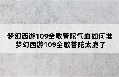 梦幻西游109全敏普陀气血如何堆 梦幻西游109全敏普陀太脆了